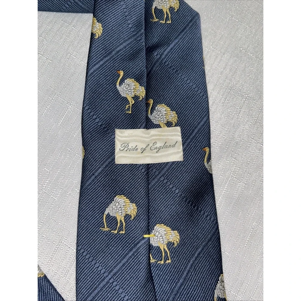 Vintage Pride‎ of England Ostrich Tie Necktie Navy Blue 56